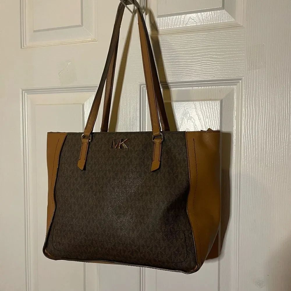 Michael Kors Brown and Tan Tote Bag with Structured Design